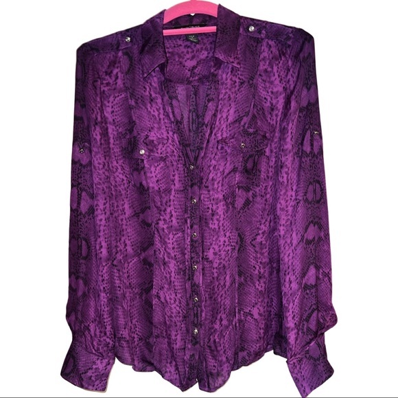 WHBM Snake Print Purple Silk Blouse Size 4 - Picture 2 of 5